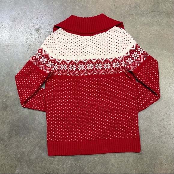 Eddie Bauer Lambswool Zip Cardigan Sweater Red Fair Isle Heart Knit - Picture 6 of 9